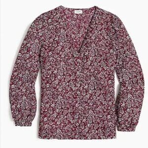 J Crew Factory Printed V-neck top (Burgundy Floral Color)